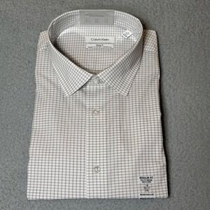Calvin Klein Dress Shirt Mens‎ 18 36/37 2XL Grey Stripe Steel+ Wrinkle Free NEW